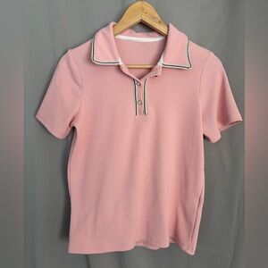 Pink Short Sleeved Textured Polo Shirt- Small